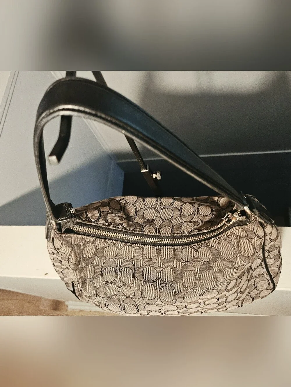 Auth. Coach East/West Celeste Hobo Sign. Monogram Purse F58284 Black Smoke/Black